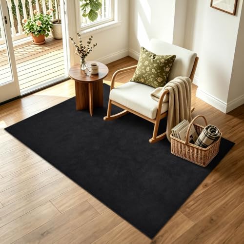 3x5 Black Solid Area Rug Washable Non-Slip Soft Thin for Bedroom Kitchen - Image 3