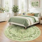 RELEANY Washable Area Rug, Round 8ft, Green/Yellow - Image 3