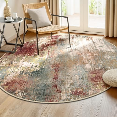 RELEANY Washable Round 8ft Area Rug for Living Room Rustic Brown by RELEANY