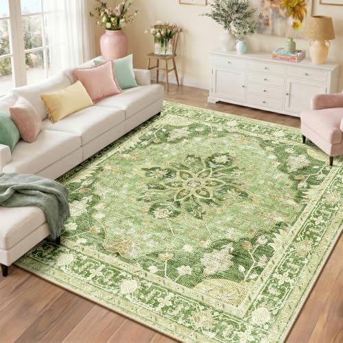 RELEANY Washable Area Rug, Square 8'x8', Green/Yellow by RELEANY