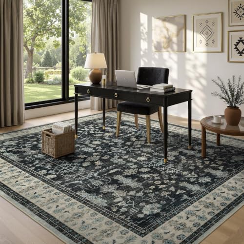 9x12 Area Rug for Living Room, Non-Slip Washable Large Carpet, Black Brown - Image 6