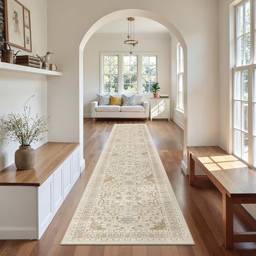 Madane Washable Runner Rugs 2x12 Long for Hallway Kitchen Soft, Beige/Blue - Image 4