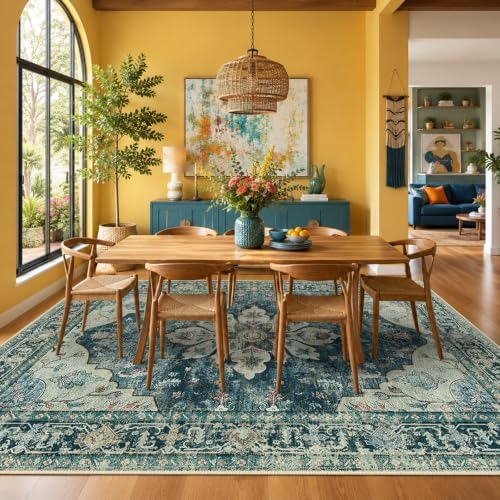 RELEANY Washable Area Rug, 6'x9', Blue/Vintage Dark Blue - Image 2