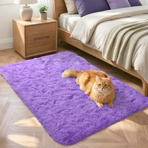 2x3 Purple Fluffy Soft Area Rug Non-Slip for Entryway Bedroom Dorm Hallway by ModernHomeDecor