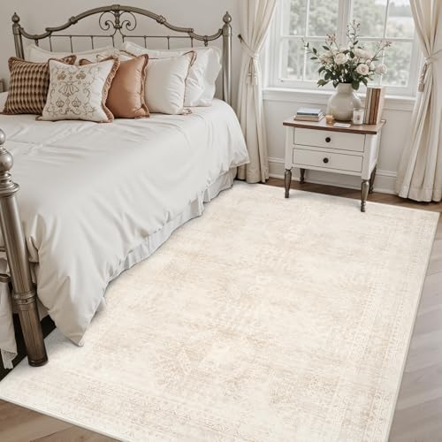 5x7 Area Rugs Living Room: Bedroom Neutral Washable Carpet Beige - Image 2