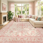RELEANY Washable Area Rug, Large 9'x12', Pink/Light Vintage Pink by RELEANY