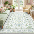 RELEANY Washable Area Rug, 6'x9', Green/White/Blue by RELEANY