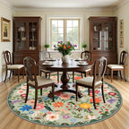 PLHXFR Round Area Rug Living Room: 8 ft Floral Washable Soft Carpet Green - Image 3