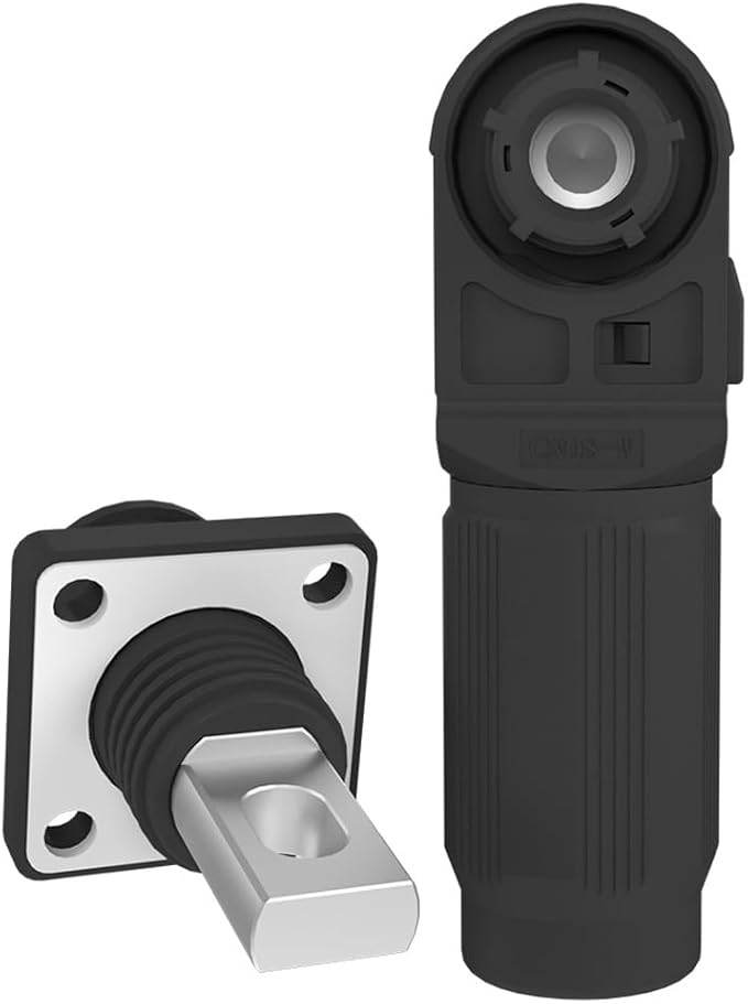 1 Set Battery Energy Storage Connector, Quick Plug Terminal High Current Connectors Copper Plate Wiring Adapter Right Angle Plug and Socket IP67 Waterproof Power Connector 100A 16mm² (100A, Black)