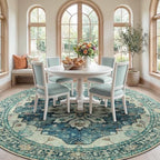 RELEANY Washable Area Rug, Round 10ft, Blue/Vintage Dark Blue - Image 3