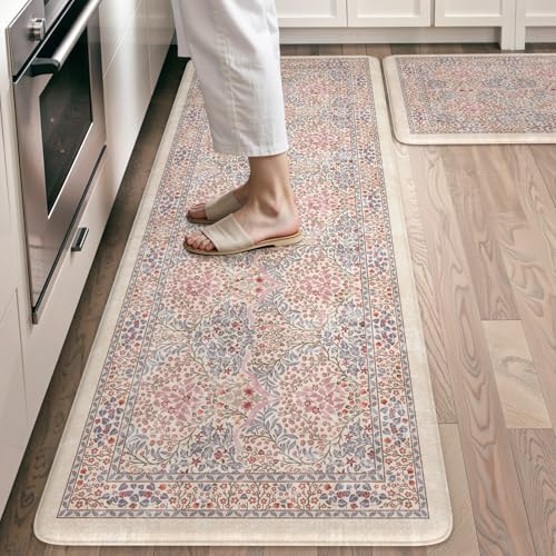 Collive Kitchen Rugs Sets of 2 Non Slip, Blush Anti Fatigue Kitchen Mats by Collive