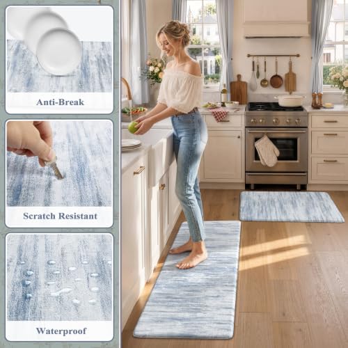 KIMODE Anti Fatigue Kitchen Mat, Boho Abstract Kitchen Rugs Sets of 2 Blue - Image 6