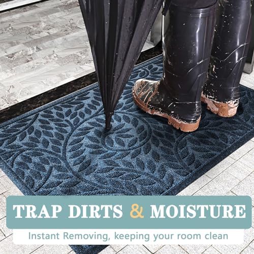 Bulijojo Front Door Mat Entrance,Durable Heavy Duty Welcome Mat,Thick Absorbent Natural Rubber Non Slip Mat,Sturdy Entryway Blue 17"x30" - Image 3