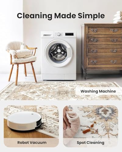 Amada Large 10x14 Washable Area Rug for Living Room, Beige, Boho Vintage - Image 4