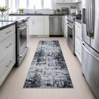2.6x8 Washable Runner Rug：Modern Abstract Soft Carpet Dark Black - Image 5
