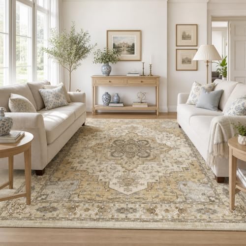 Amada Vintage Washable Area Rug,9'x12',Beige/Cream - Image 6