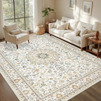 10x14 Area Rugs Living Room: Washable Vintage Rug for Bedroom Beige - Image 2