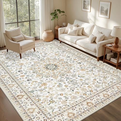 6x9 Area Rugs Living Room: Washable Vintage Rug for Bedroom Beige - Image 3