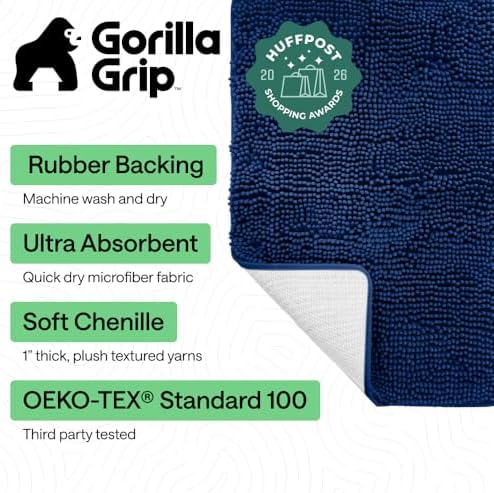GORILLA GRIP Bath Rug Mat for Bathroom, Absorbent Chenille 60x24 Royal Blue - Image 2