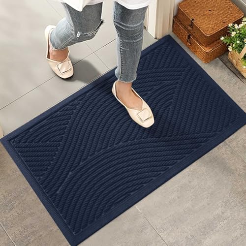 HIYARD Sturdy Front Door Mat, Absorbent Muddy Dirt Resist Welcome Door Mats Outdoor Indoor, Stain and Fade Resistant, Non-Slip Backing Entry Mat Low Profile Doormat for Entryway, 29×17, Blue by HIYARD