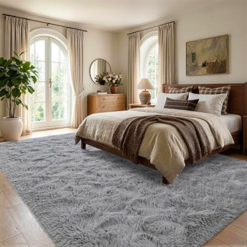 4x6 Grey Fluffy Soft Area Rug Non-Slip for Bedroom Living Room Playroom - Image 3