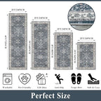 Kitchen Rug Sets 4-Piece with Runner – Washable Non-Slip Floor Mats for Sink, Entryway, Hallway, Bathroom – Soft Low-Pile Thin Boho Floral Rugs, New Home Decor (Blue, 2x3+2x4+2x5+2x6) - Image 2