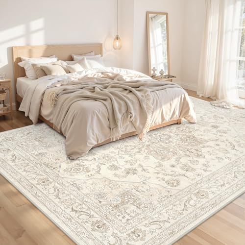 8x10 Area Rugs Living Room: Bedroom Washable Carpet Beige White - Image 2