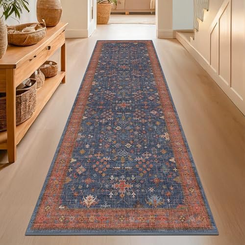 Navy Blue Washable 10 ft Long Runner for Kitchen Floor - 2'6"X10' Runner Rug for Hallway, Entryway, Pet Friendly Waterproof Non Slip with Rubber Backing, Stain Resistant Area Rug - Image 3