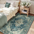 RELEANY Washable Area Rug, 3'x5', Blue/Vintage Dark Blue by RELEANY