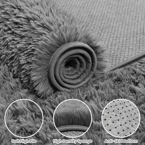 5x7 Fluffy Shag Area Rugs for Living Room Bedroom: Soft Carpet Light Gray - Image 6