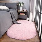2x5 Pink Fluffy Soft Oval Rug Non-Slip for Kids Bedroom Nursery Playroom - Image 3