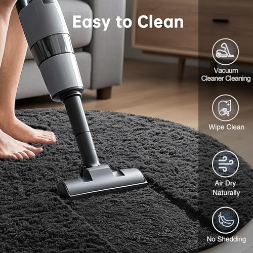 Ophanie Round Rug 8Ft Black Circle Area Rug, Room Decor for Men, Fluffy Fuzzy Bedroom Carpet, Plush Soft Shaggy Living Room Rugs for Kids Home Aesthetic, Nursery with Over 99 pcs Pile fibers - Image 6