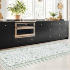Hazo Haus Oushak Runner 2x10 Hallway Rug - Floral Pastel Boho, Washable Low Pile Non Slip Extra Long Runner Rugs for Kitchen, Hall Way - Cream Blue and Green - Image 3
