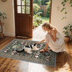 Washable 4x6 Bedroom Rug for Family: Non-Slip Floral Small Carpet for Living Room Kitchen Boho Low Pile Doormat for Entryway Soft Floor Mat for Nursery College Dorm Essentials for Girls(4x6,Green) - Image 4