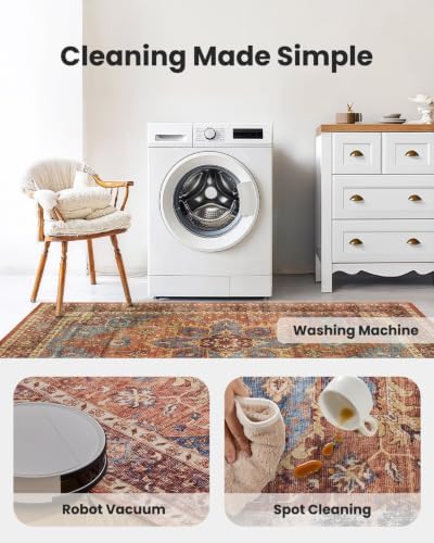Amada Vintage Washable Area Rug,5'x7',Rust Red - Image 6
