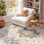 RELEANY Washable Area Rug, 5'x7', Beige/Blue/Orange - Image 3