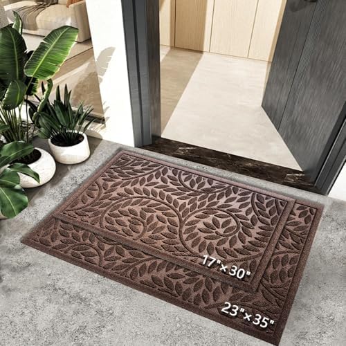 Bulijojo Front Door Mat Entrance,Durable Heavy Duty Welcome Mat,Thick Absorbent Natural Rubber Non Slip Mat,Sturdy Entryway Brown 23"x35" - Image 2