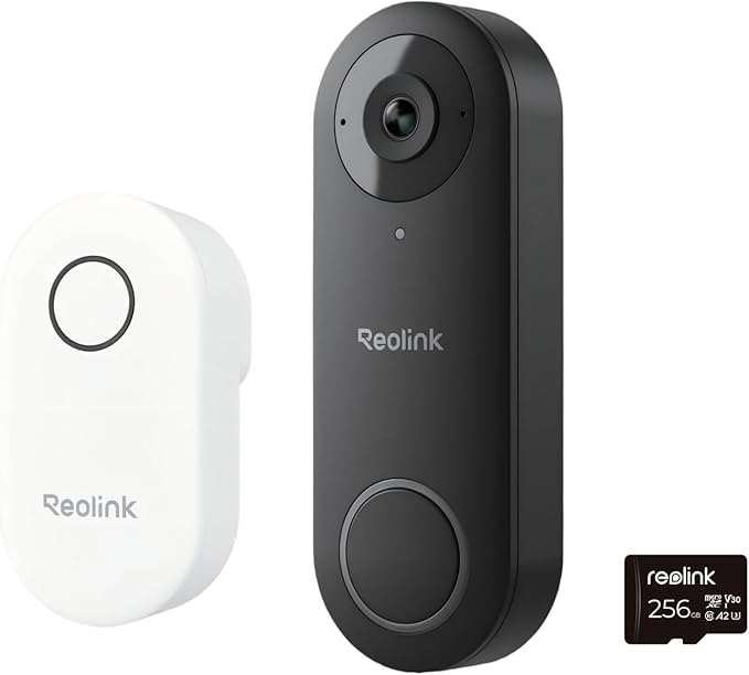 REOLINK Video Doorbell Camera with 256GB microSD Card Bundle, Wired Video Doorbell, 5Ghz/2.4Ghz WiFi, 256GB SD Card for Local Storage, Chime Included