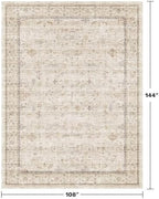 Washabel Lvory Modern Rugs for Living Room, 9x12 Low Pile Floral Carpet for Large Dining Room,Neutral Light Beige Foldable Area Rug for Bedroom, Farmhouse Geometric Pattern, Vintage Home Décor - Image 2