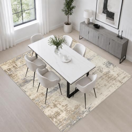 Area Rug Living Room: 5x5 Modern Washable Soft Carpet Beige Brown - Image 4