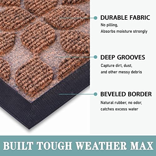 Bulijojo Sturdy Front Entrance Doormats,Durable Heavy Duty Welcome Mat,Thick Absorbent Natural Rubber Non Slip Mat,Easy Clean Entryway Mat Geometric Brown 23"x35" - Image 3