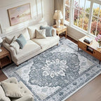 RELEANY Washable Area Rug, 6'x9', Grey/White/Beige by RELEANY