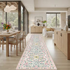 PLHXFR 2.6x14 Washable Runner Rug：Floral Indoor Kitchen Carpet Pink Green - Image 4