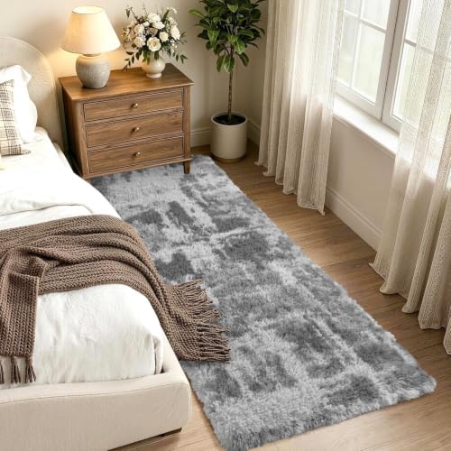 Noahas 2x8 Grey Fluffy Soft Runner Rug Non-Slip for Bedroom Dorm Hallway - Image 2
