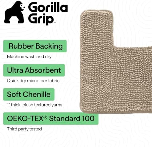 GORILLA GRIP Chenille Bath Rug Mat for Square Toilet Base, 24x19 Beige - Image 3