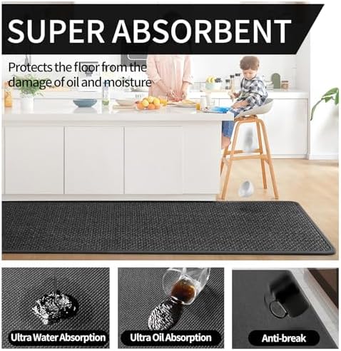 YDKGL Long Kitchen Runner Rugs Kitchen Mat Non Slip Washable Black 17"x59" - Image 5