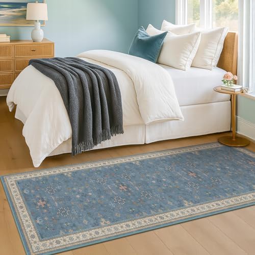 Hazo Haus Boho 2x6 Non Slip Kitchen Rug Runner - Light Blue Washable Rug for Bathroom, Laundry Room, Hallway, Non Slip with Rubber Backing, Floral Eclectic Unique Runner Décor - Image 6
