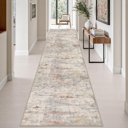 3x14 Washable Runner Rug：Modern Abstract Kitchen Soft Carpet Taupe by FXRHLP
