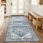 Amada 2x6 Washable Runner Rug for Kitchen and Entryway, Blue, Vintage Style by AMADAHOMEFURNISHING
