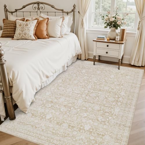 5x8 Area Rugs Living Room: Bedroom Washable Carpet Natural Beige - Image 2